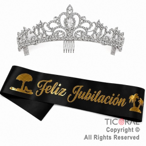 SET VINCHA Y BANDA FELIZ JUBILACION NEGRO Y PLATA